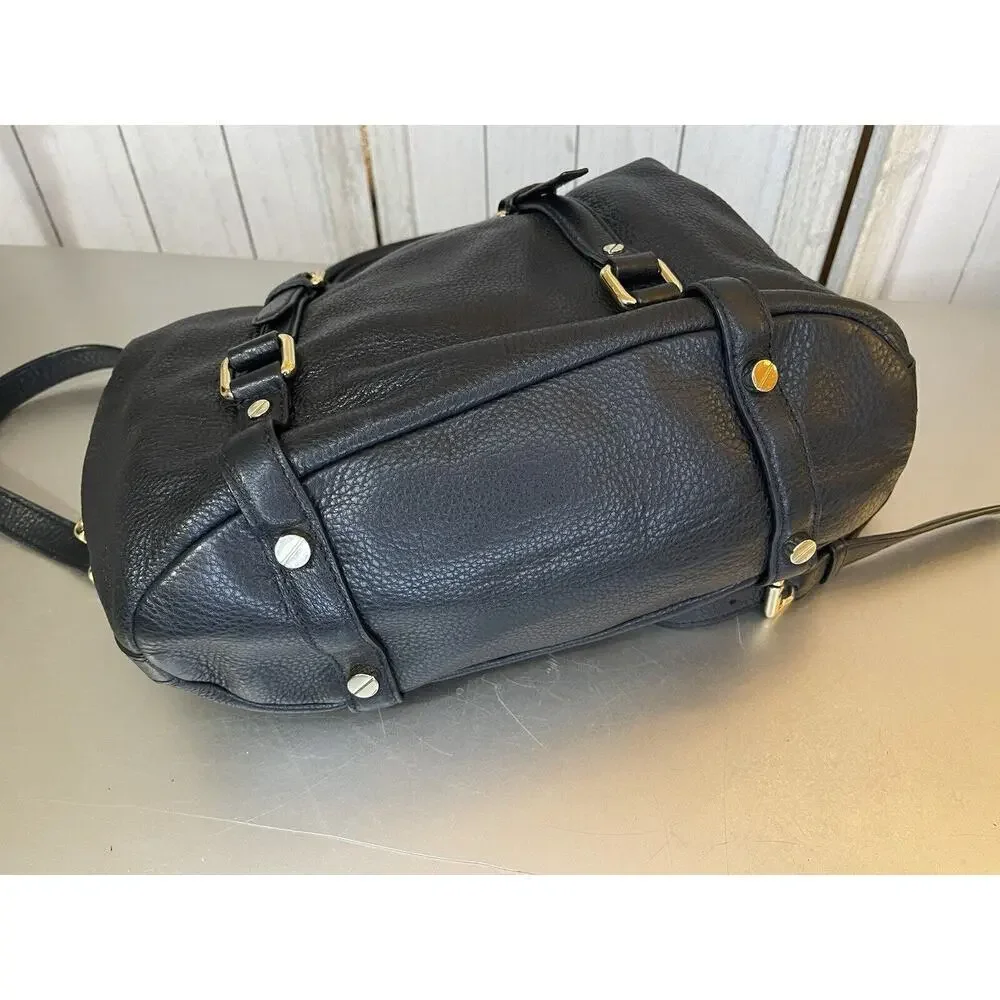 Michael Kors Bedford Bowling Medium Black Leather Satchel Bag Crossbody Strap